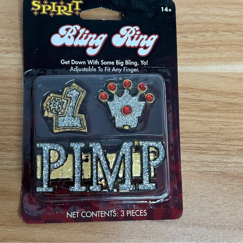 Adult Pimp Halloween Costume Bling Rings Plastic Silver Crown #1 Rap Cosplay NEW